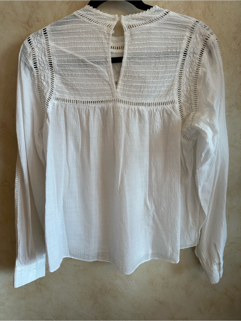 Miss Me Ivory Crinkled Lace Yoke Mock Neck Blouse Bohemian Embroidery Crochet - Picture 4 of 14